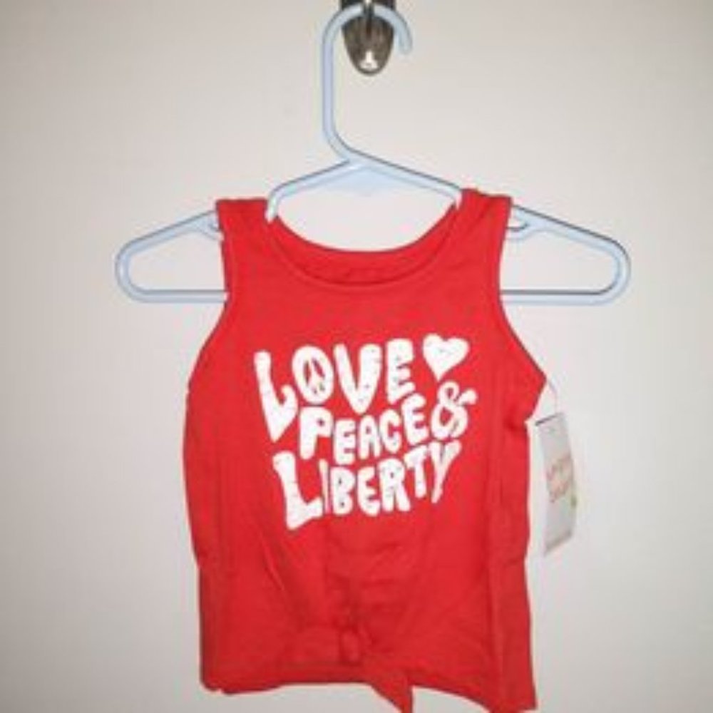 Jumping Beans baby girl tank top shirt red LOVE PEACE & LIBERTY 12 month K-029